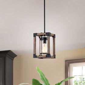 Warehouse of Tiffany Kobe Black and Woodgrain Pendant Light