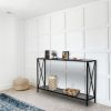 Artisasset Grey MDF Countertop Black Wrought Iron Base 2 Layers Forked Console Table