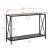 Artisasset Grey MDF Countertop Black Wrought Iron Base 2 Layers Forked Console Table