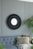31.5x1x31.5" Round Carter Wooden Mirror with Gold Iron Frame Neutral Colorway Wall Decor for Live space