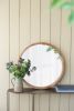 D28" Wood Round Mirror, Farmhouse Decor Style Circle Wall Mirror for Living Room Bathroom Entryway