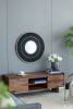 31.5x1x31.5" Round Carter Wooden Mirror with Gold Iron Frame Neutral Colorway Wall Decor for Live space