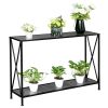 Artisasset Grey MDF Countertop Black Wrought Iron Base 2 Layers Forked Console Table