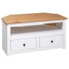 Corner TV Stand White 36.6"x19.3"x19.3" Solid Pine Panama Range