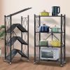 Joybos® 4 Tier Black Heavy Duty Foldable Metal Organizer Shelves with Wheels