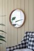 D28" Wood Round Mirror, Farmhouse Decor Style Circle Wall Mirror for Living Room Bathroom Entryway