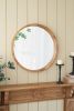 D28" Wood Round Mirror, Farmhouse Decor Style Circle Wall Mirror for Living Room Bathroom Entryway