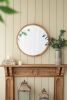 D28" Wood Round Mirror, Farmhouse Decor Style Circle Wall Mirror for Living Room Bathroom Entryway