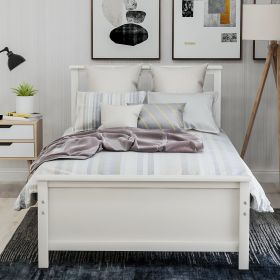 Twin Size Wood Platform Bed with Headboard,Footboard and Wood Slat Support (Color: White)