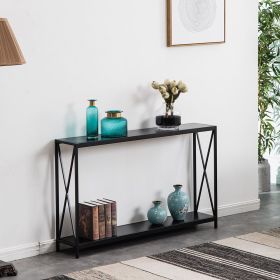 Iron Cross Frame Entryway Table (Color: Black Wood)
