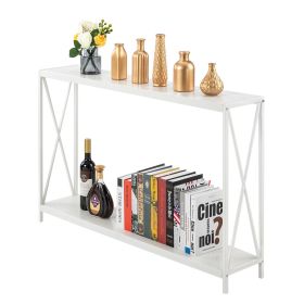 Iron Cross Frame Entryway Table (Color: White Wood)